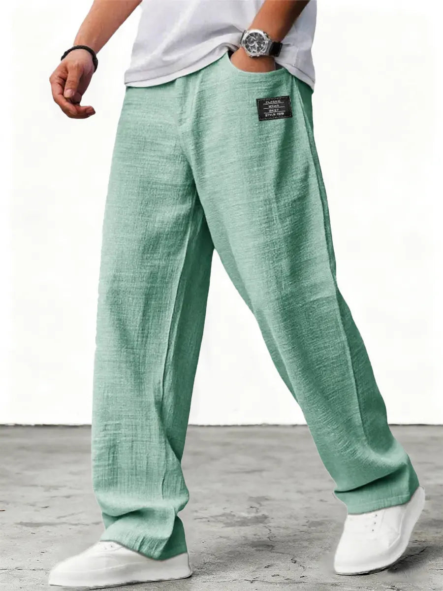 Men's Linen Trousers Wide Leg Elastic Waist