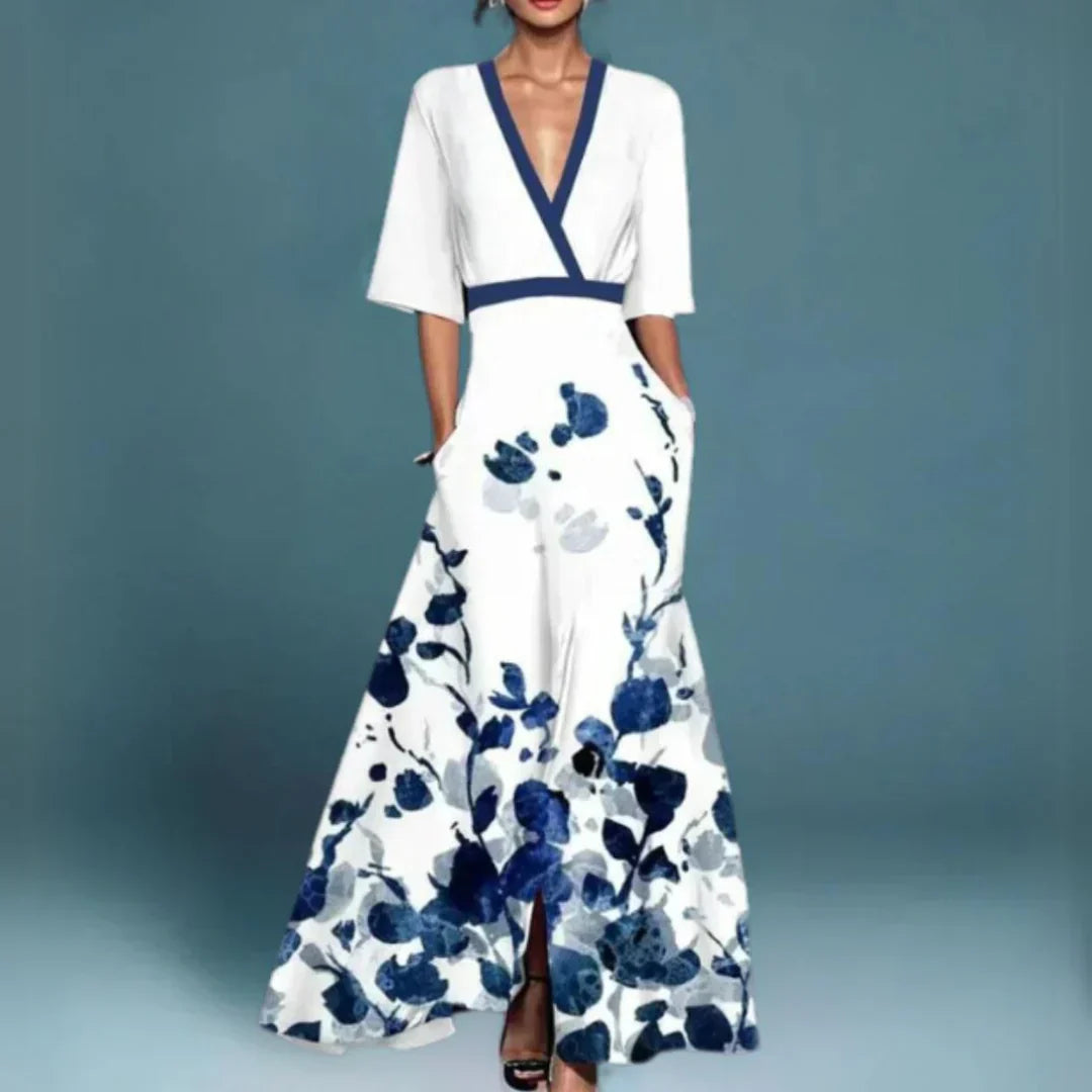 Women's Wrap Maxi Dress Woven Fabric Front Slit