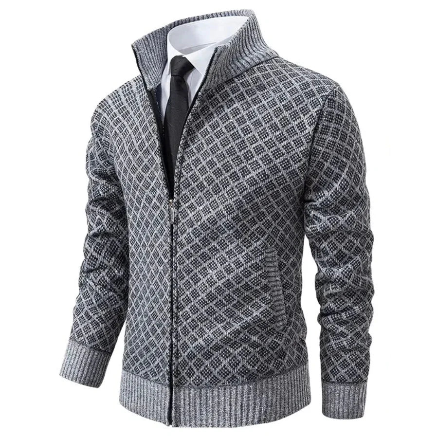 Men's Textured Zip Jacket Stand Collar Fitted