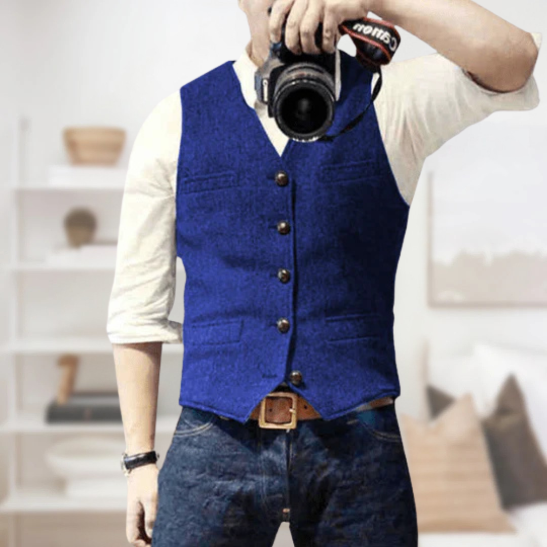 Men's V-Neck Waistcoat, Fitted Sleeveless Vest with Welt Pockets