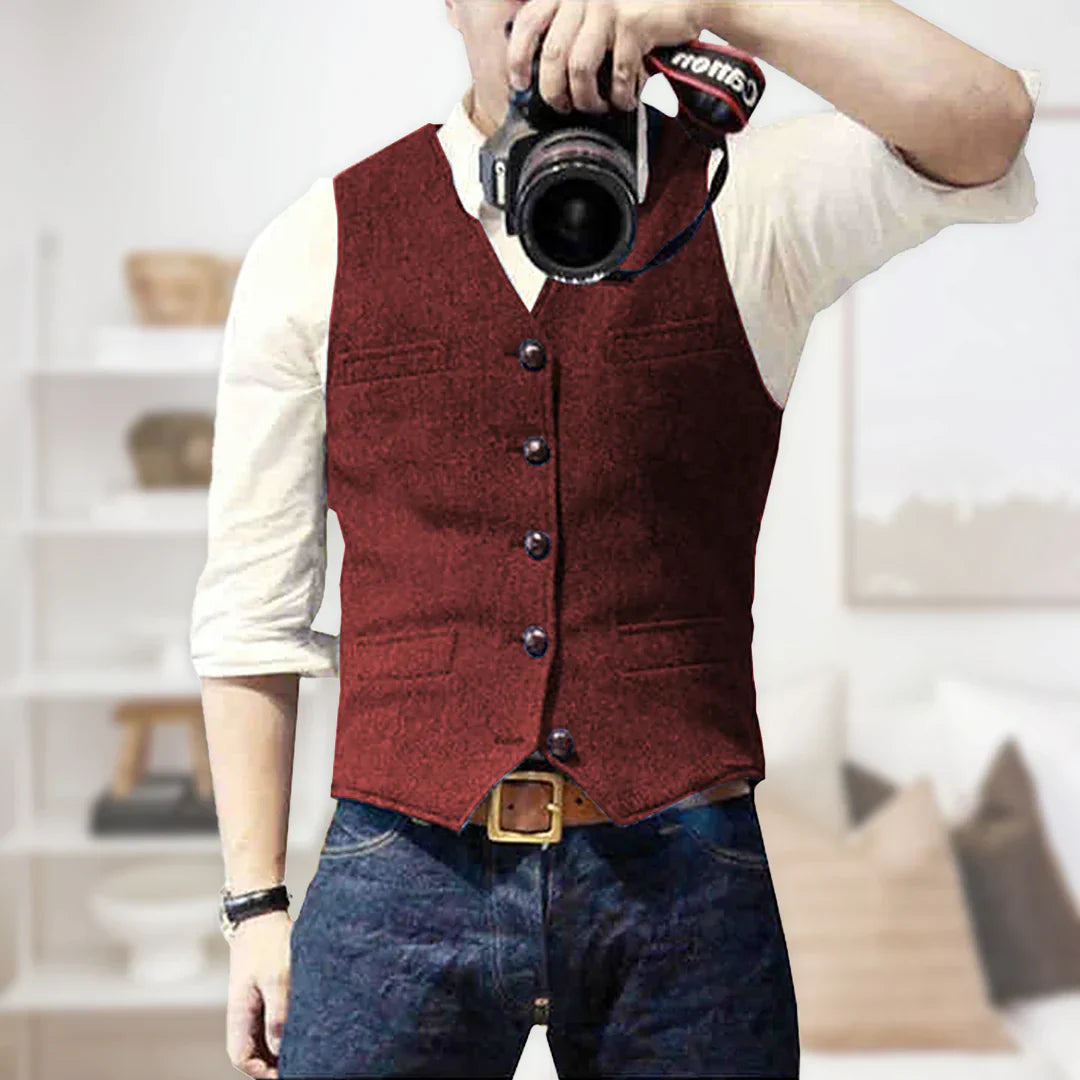 Men's V-Neck Waistcoat, Fitted Sleeveless Vest with Welt Pockets