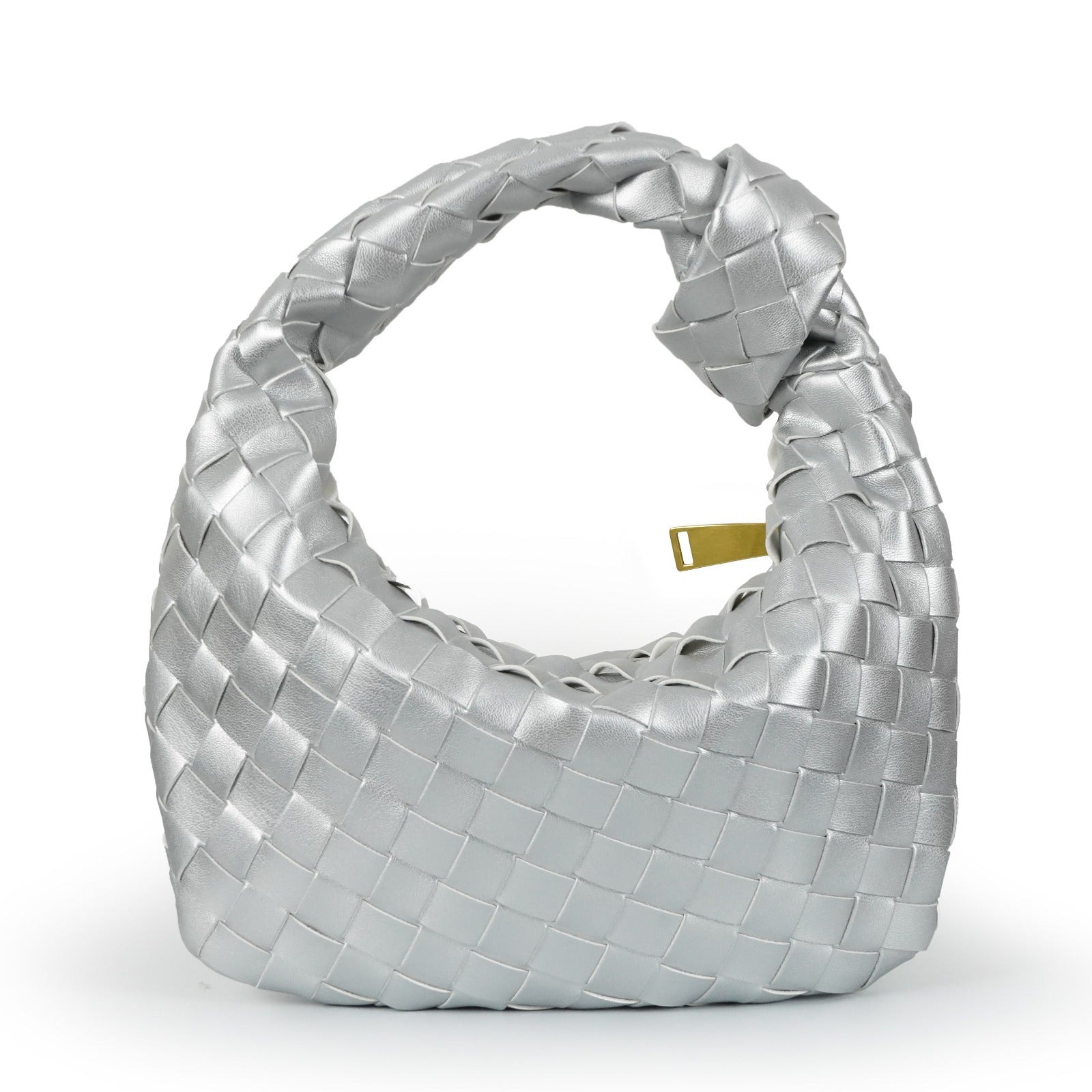 Women’s Woven Faux Leather Mini Bag with Crescent Shape, Integrated Handle and Zip Closure