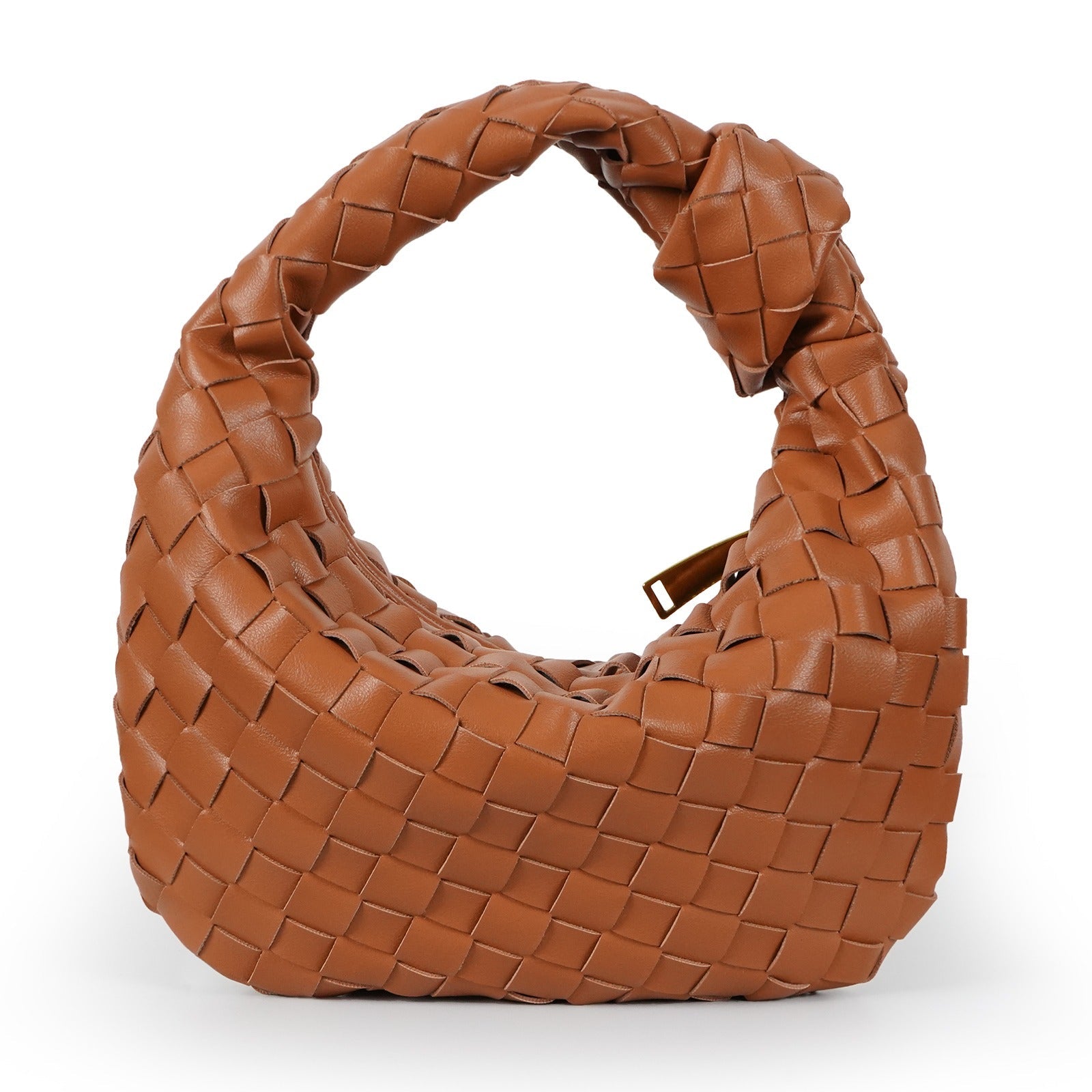 Women’s Woven Faux Leather Mini Bag with Crescent Shape, Integrated Handle and Zip Closure