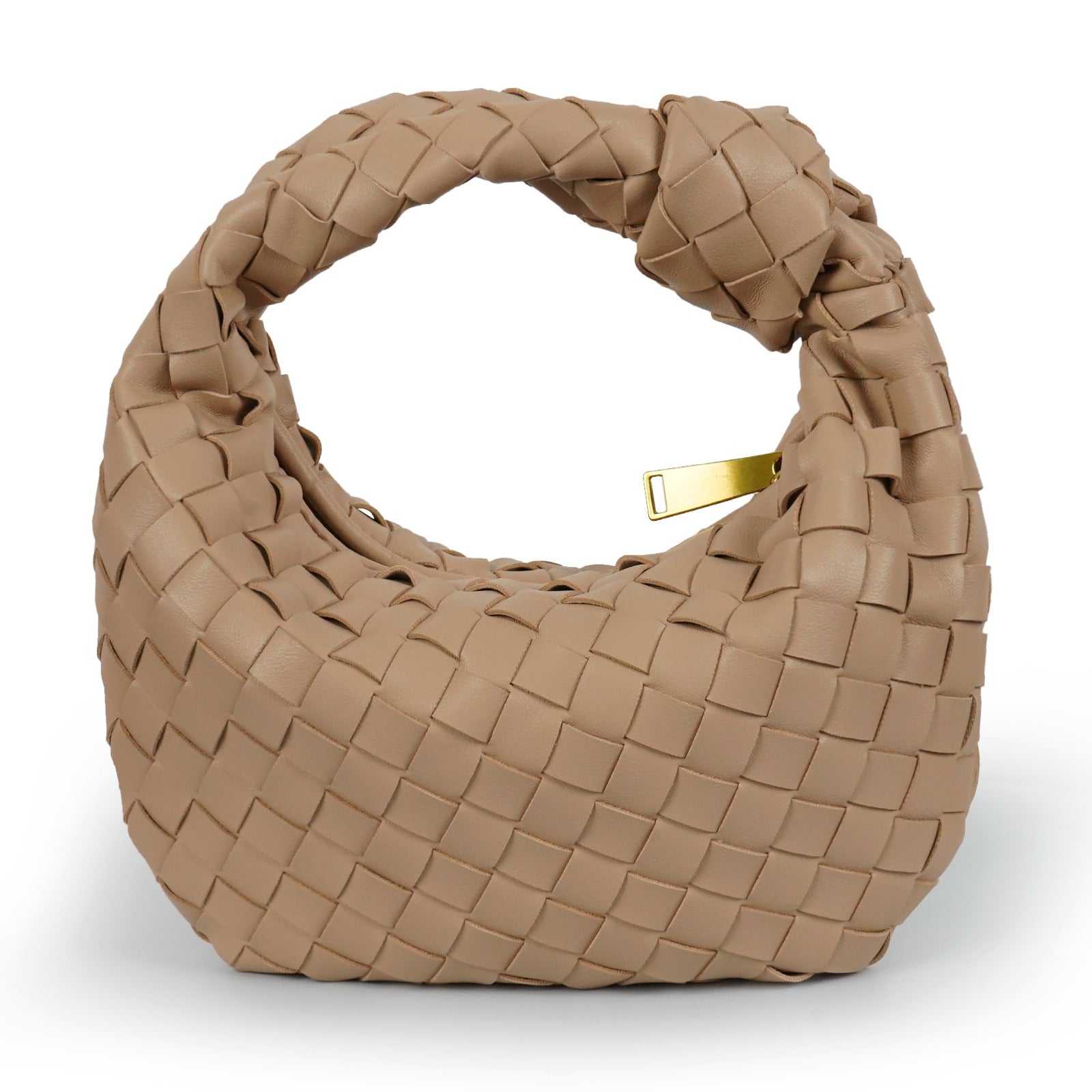 Women’s Woven Faux Leather Mini Bag with Crescent Shape, Integrated Handle and Zip Closure