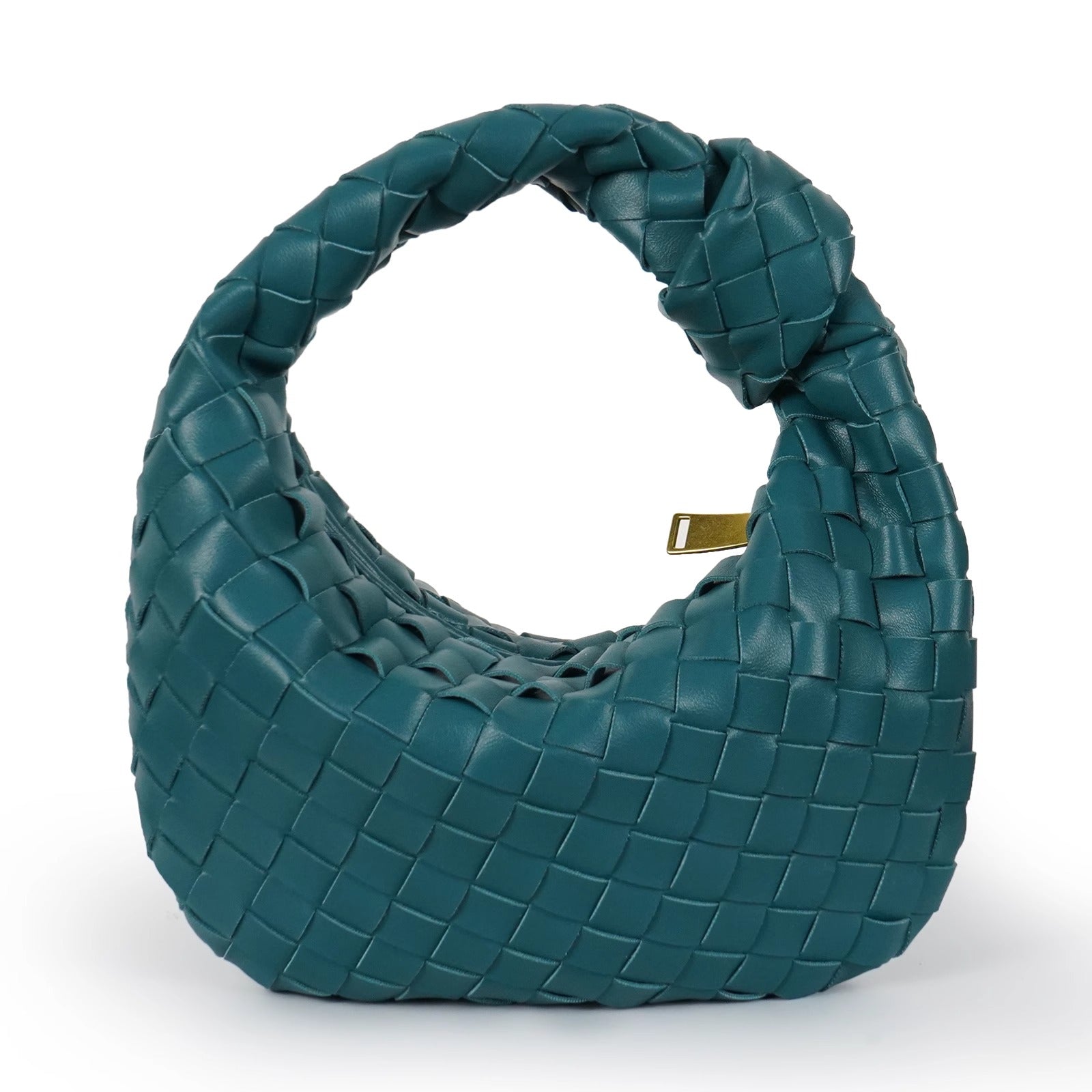 Women’s Woven Faux Leather Mini Bag with Crescent Shape, Integrated Handle and Zip Closure