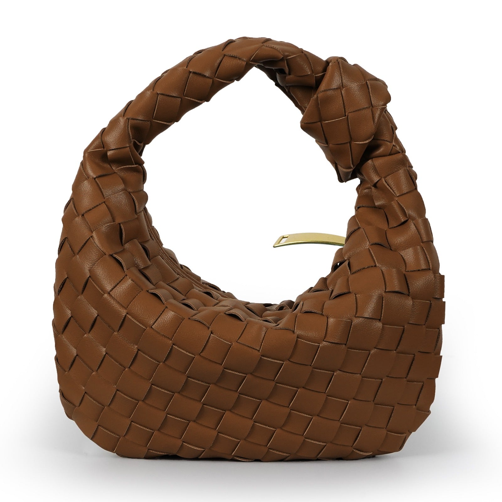 Women’s Woven Faux Leather Mini Bag with Crescent Shape, Integrated Handle and Zip Closure