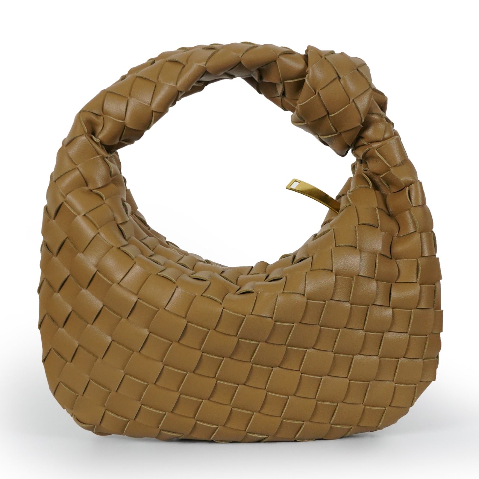 Women’s Woven Faux Leather Mini Bag with Crescent Shape, Integrated Handle and Zip Closure