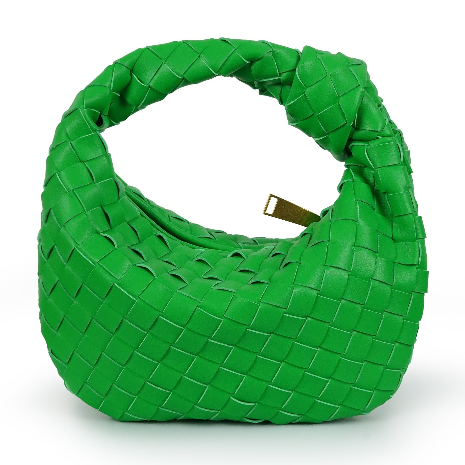 Women’s Woven Faux Leather Mini Bag with Crescent Shape, Integrated Handle and Zip Closure
