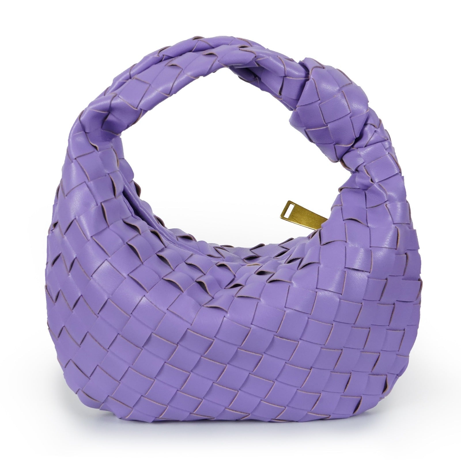 Women’s Woven Faux Leather Mini Bag with Crescent Shape, Integrated Handle and Zip Closure