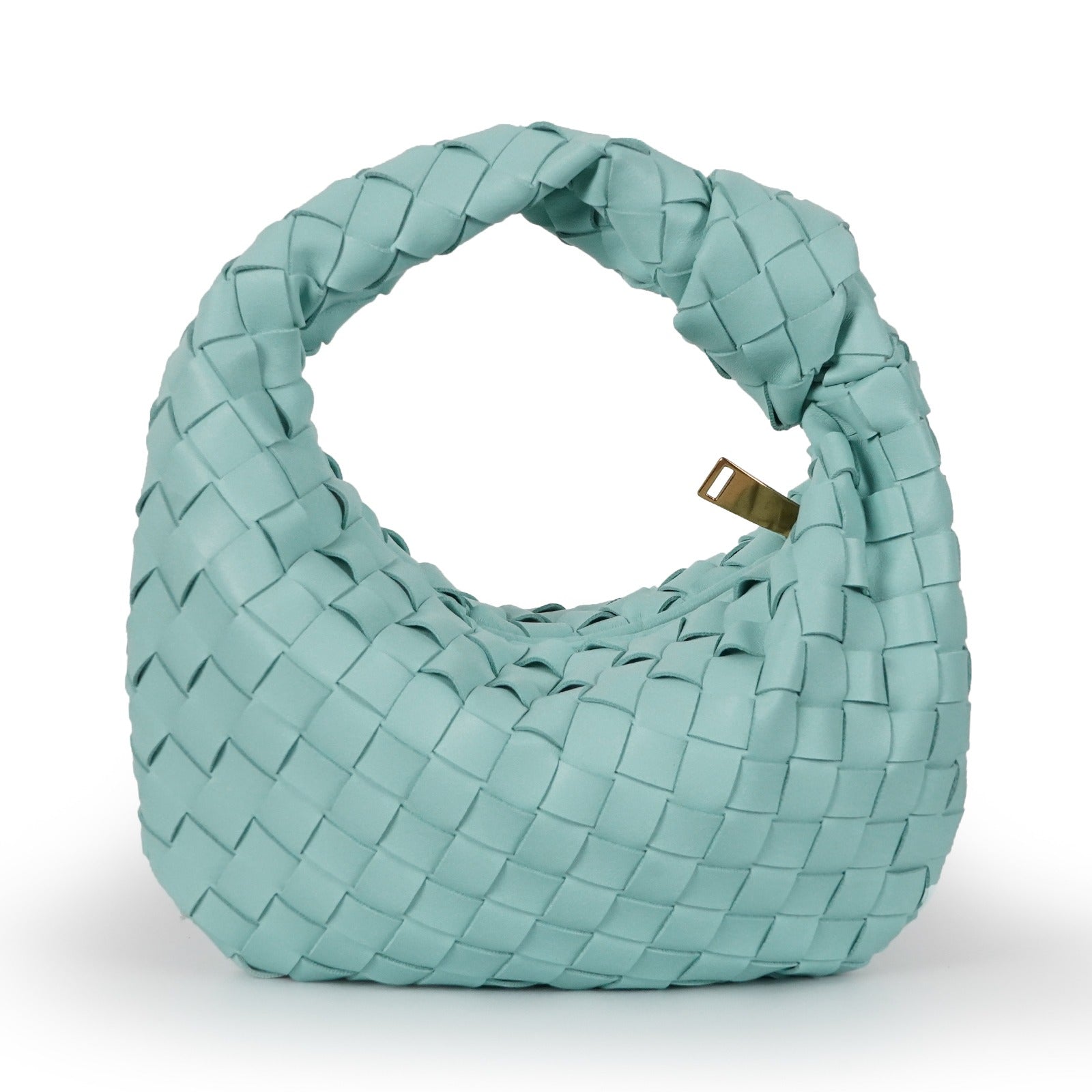 Women’s Woven Faux Leather Mini Bag with Crescent Shape, Integrated Handle and Zip Closure