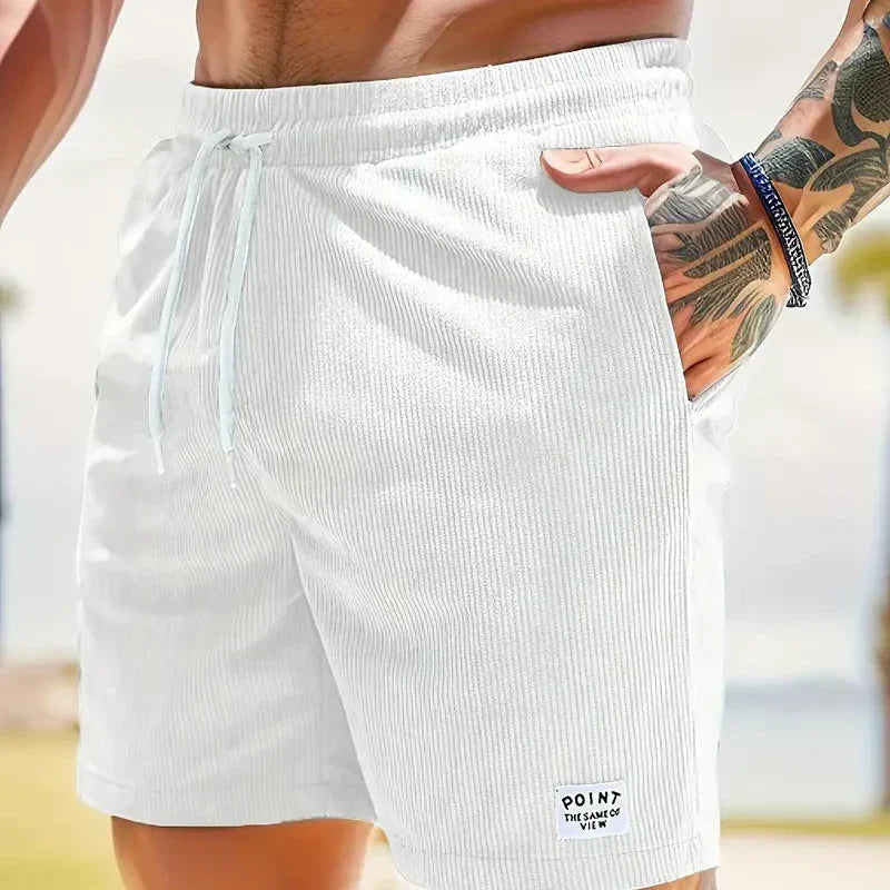 Men's Ribbed Shorts Corduroy Drawstring Waist Side Pockets Casual