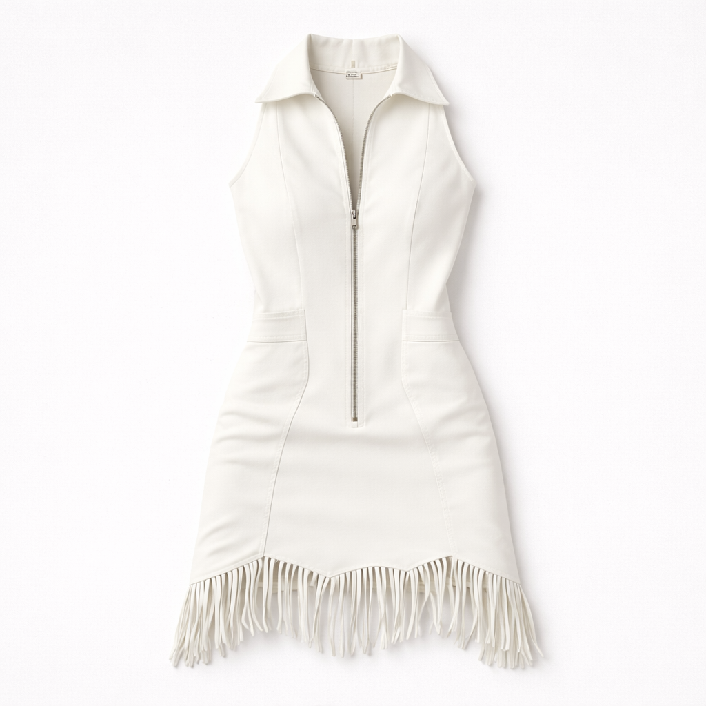 Mini Dress in Vintage White with Tassel Detail
