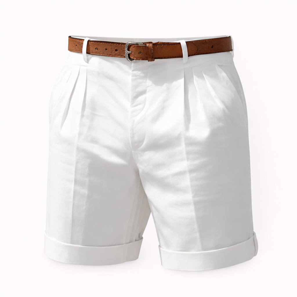 Tailored Shorts with Pleated Front and Rolled Hem