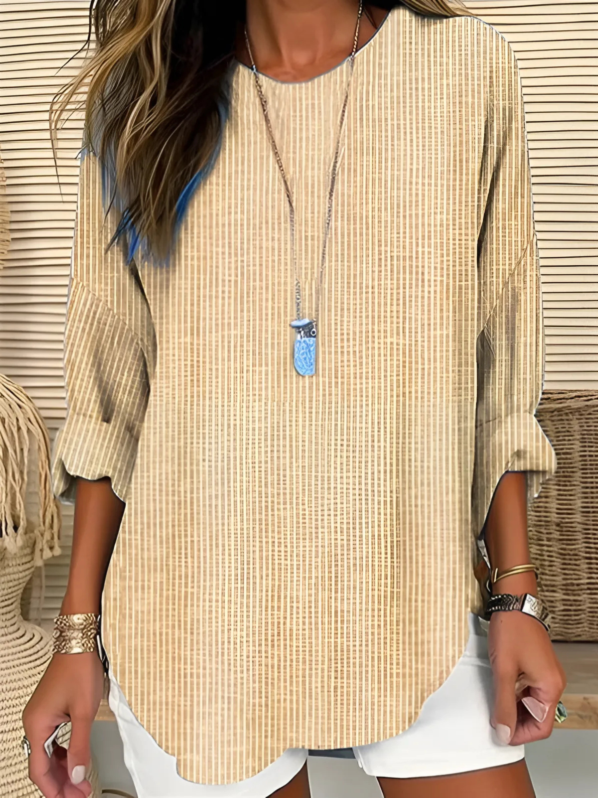 Women's Long Sleeve Blouse Woven Fabric Round Neck