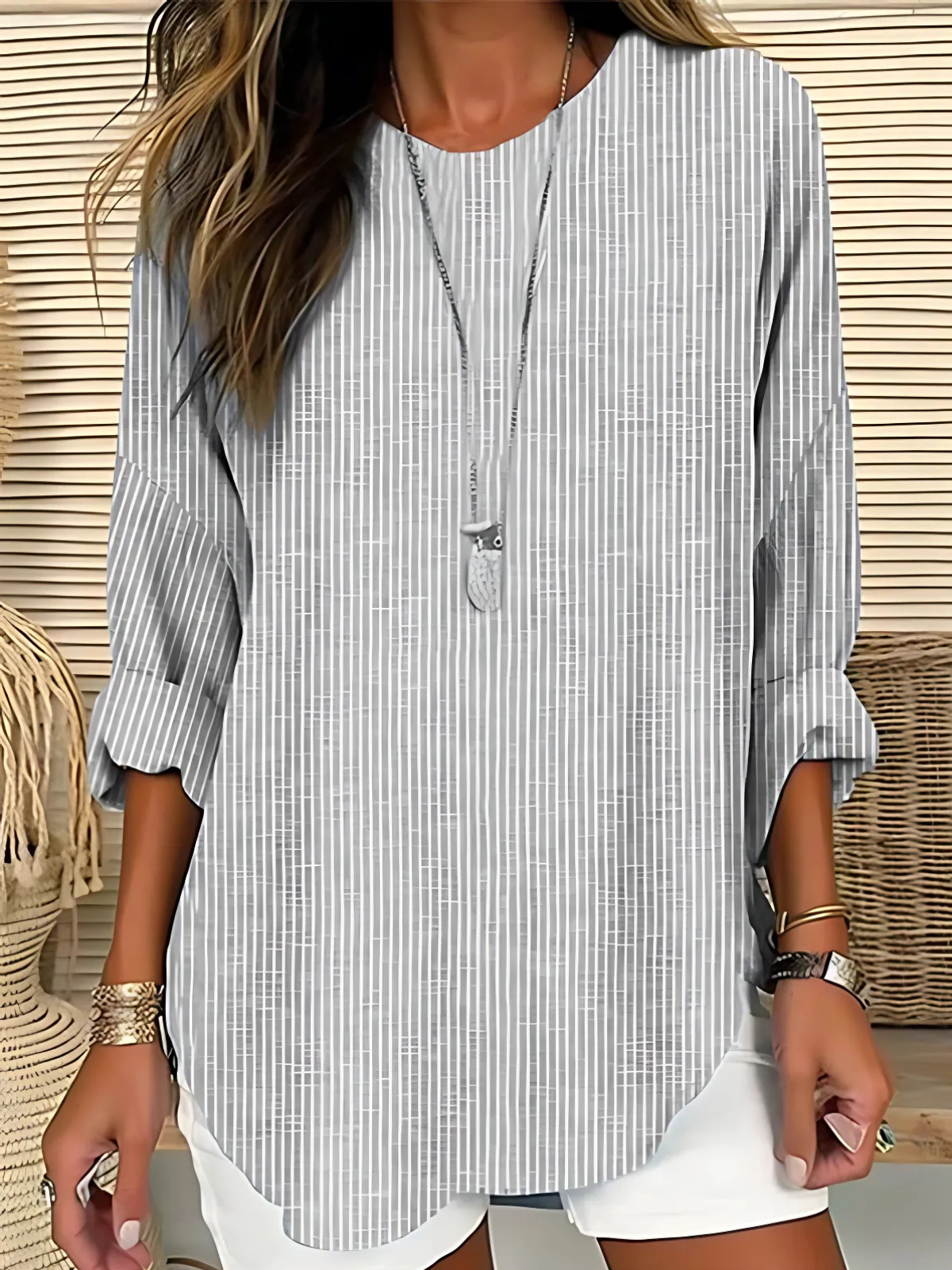 Women's Long Sleeve Blouse Woven Fabric Round Neck