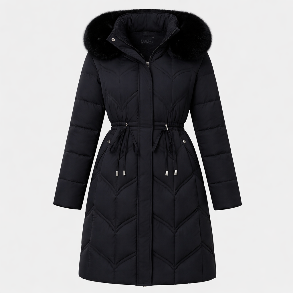 Puffer Coat in Faux Fur Long with Adjustable Waist