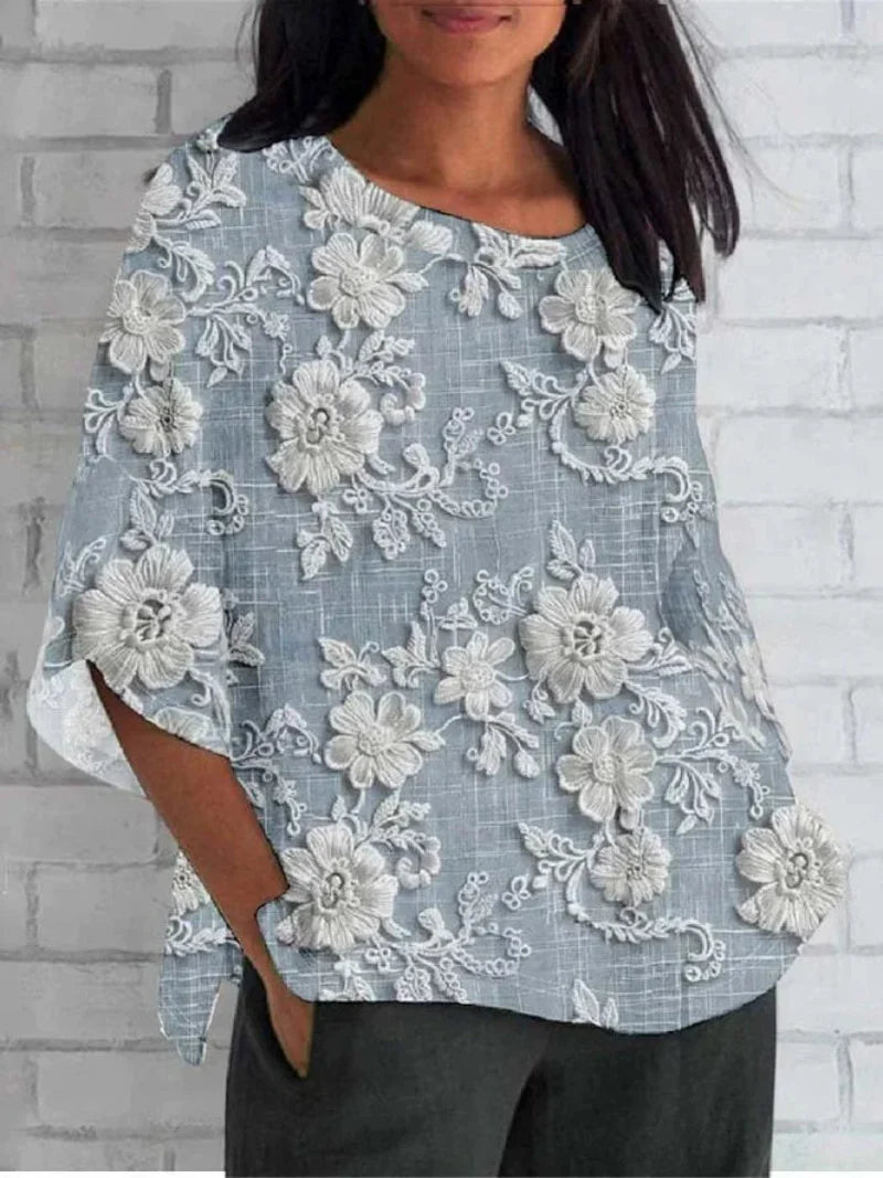 Women's Embroidered Blouse Woven Fabric Three Quarter Sleeve