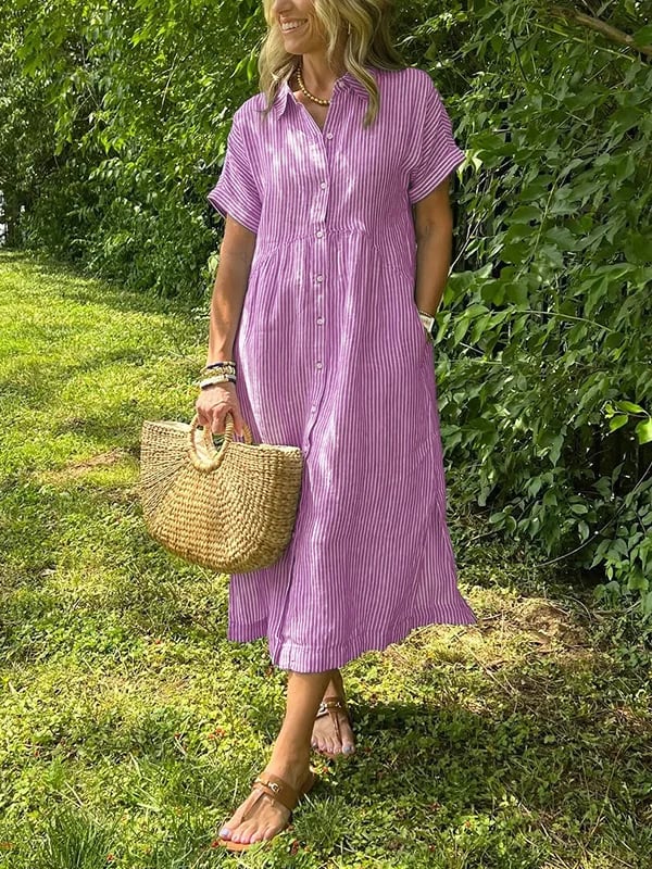 Women's Button Up Midi Dress  Woven Fabric Collared Neckline