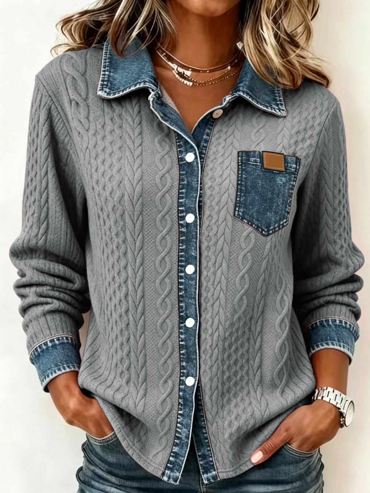 Tabitha | Women's Textured Contrast Button Cardigan