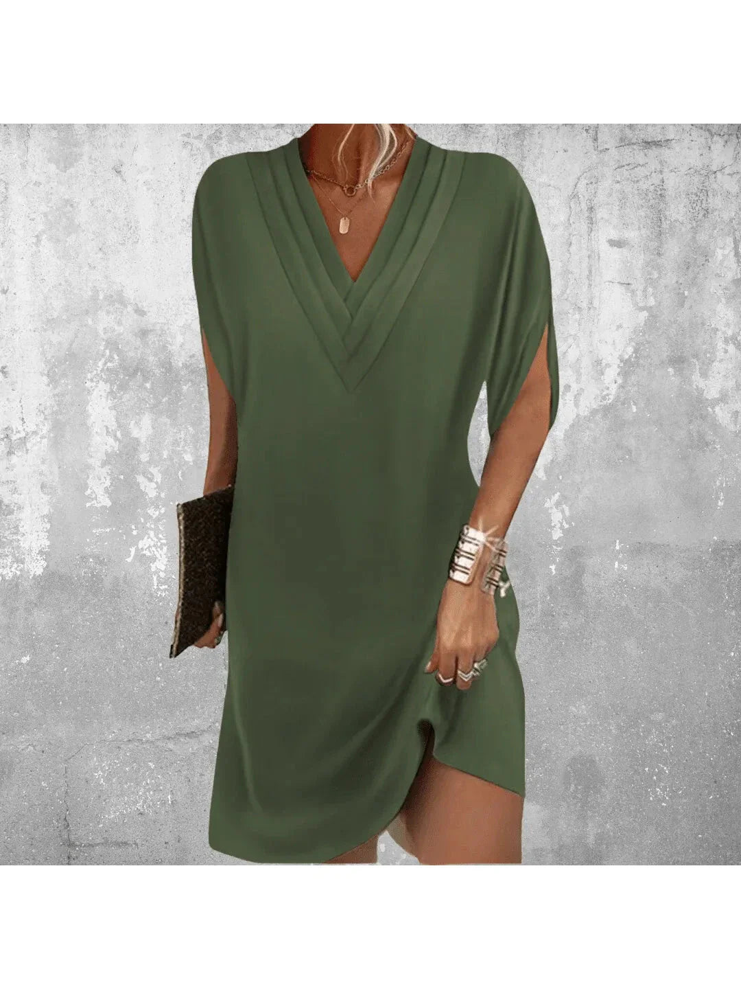 Mini Dress Women's Stretch Fabric V Neckline