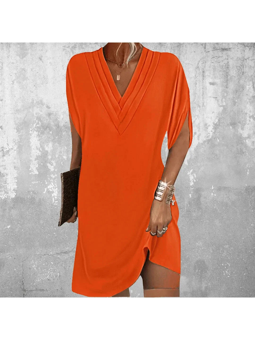 Mini Dress Women's Stretch Fabric V Neckline