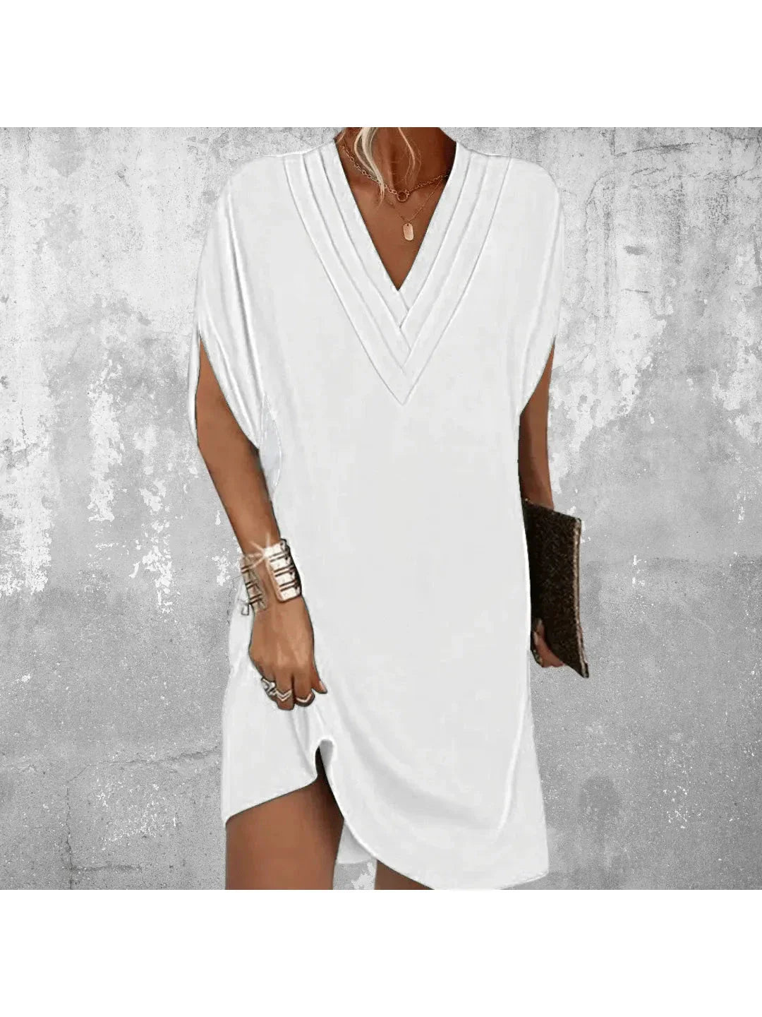 Mini Dress Women's Stretch Fabric V Neckline