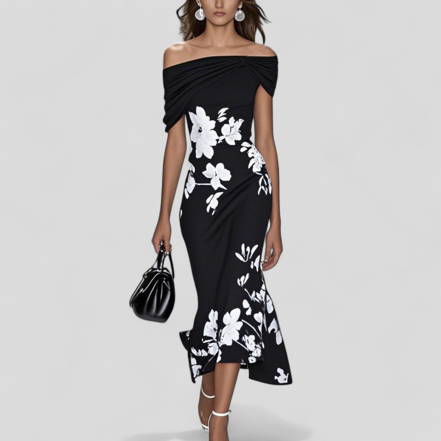 Women's Midi Dress Cotton Relaxed Fit Floral Print