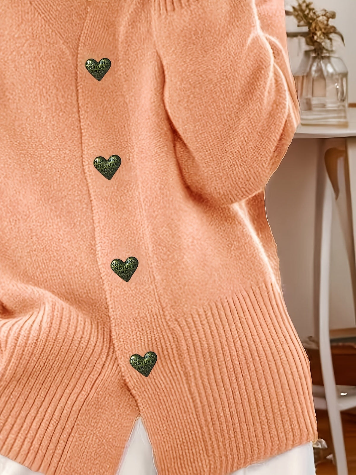 Genevieve | Women's Heart-Button V-Neck Cardigan