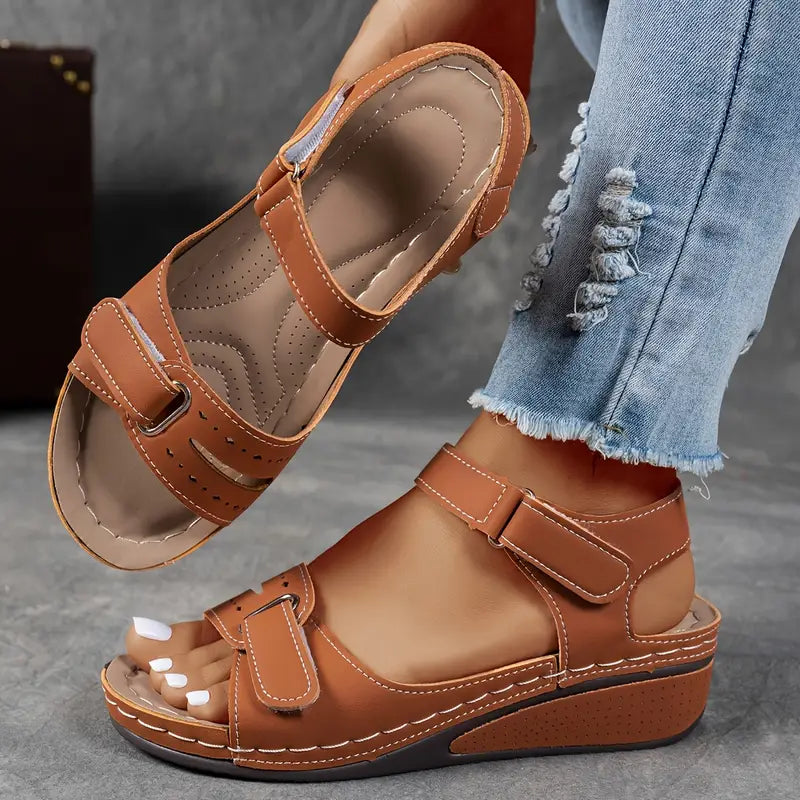 Wedge Heel Orthopedic Sandals Women Faux Leather Cushioned Insole