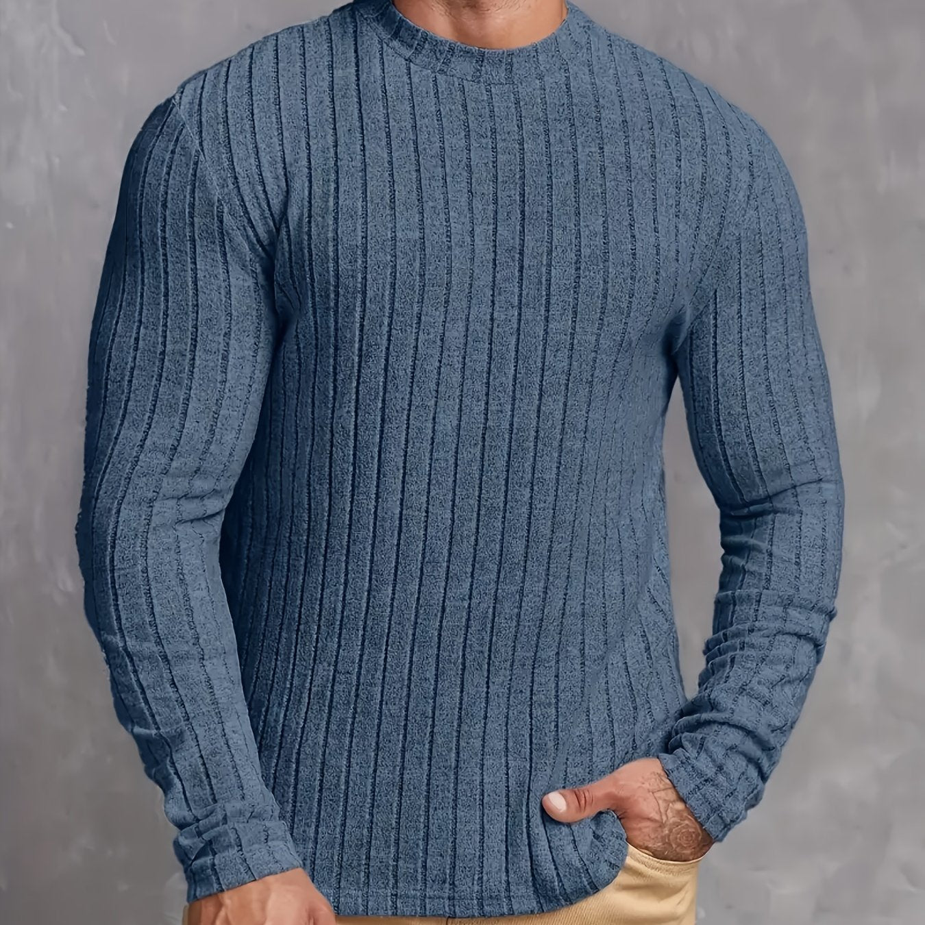 Men's Ribbed Knit Sweater Crew Neck Fitted
