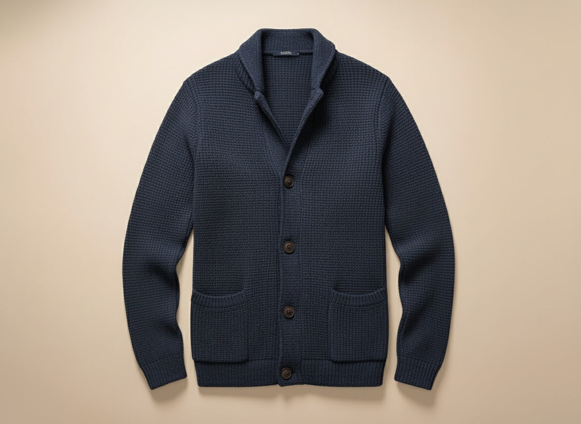 Xavi / Men’s Wool Knit Cardigan with Button Closure and Patch Pockets