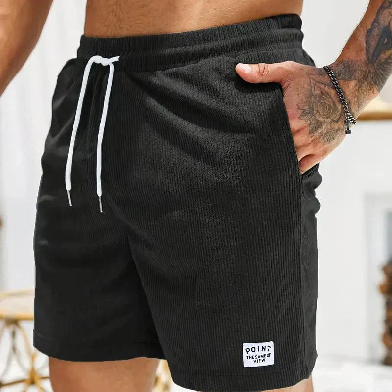 Men's Ribbed Shorts Corduroy Drawstring Waist Side Pockets Casual