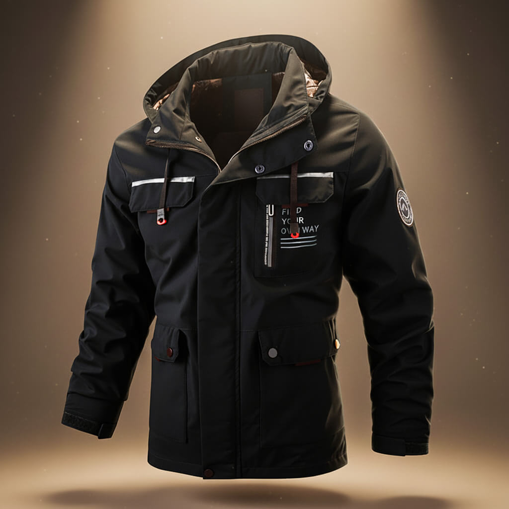 Men’s Hooded Utility Jacket with Multi Pockets and Check Lining