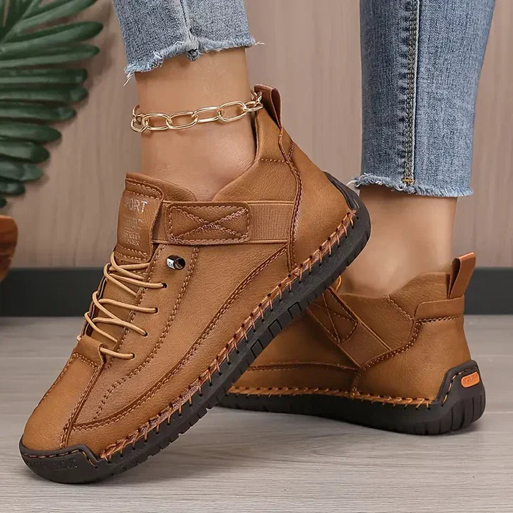 Women Sneaker Leather Slip On Cushioned Wide Fit