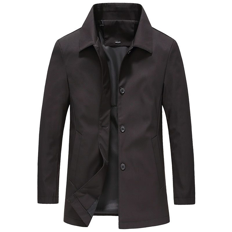 Men's Single-Breasted Overcoat with Button-Down Collar