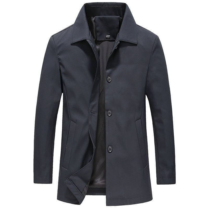 Men's Single-Breasted Overcoat with Button-Down Collar