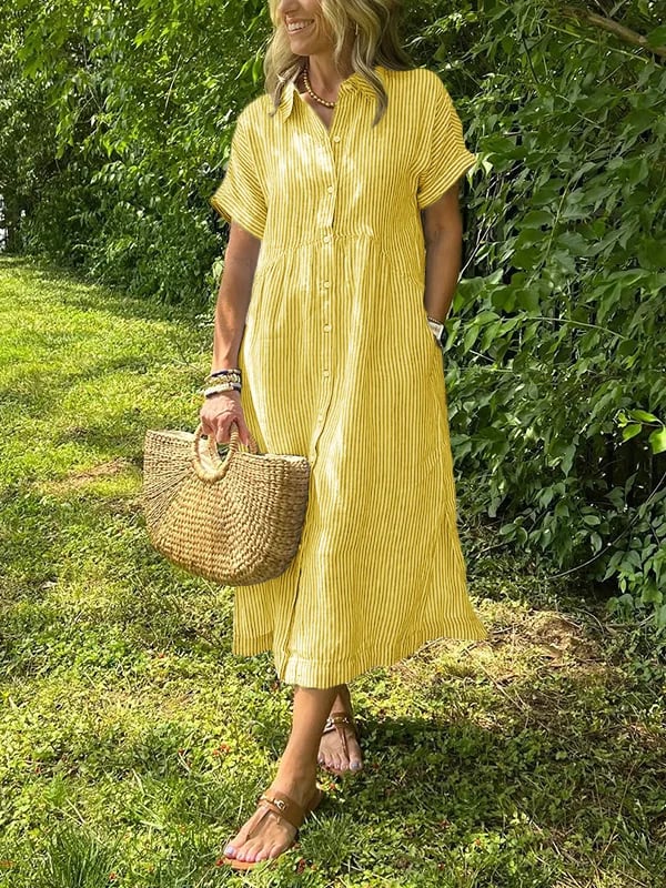 Women's Button Up Midi Dress  Woven Fabric Collared Neckline
