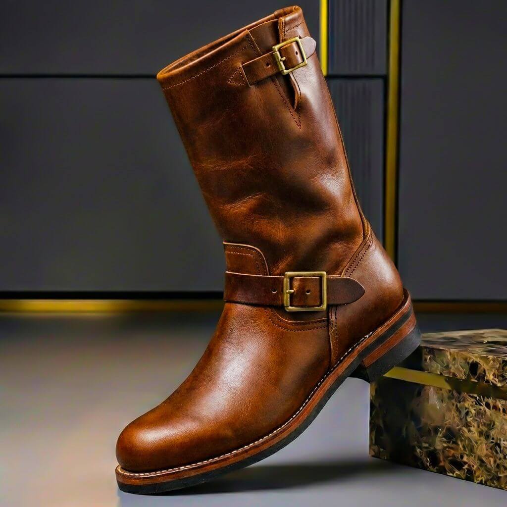 Rafferty | Men's Engineer Boots with Buckle Straps and Distressed Vintage Finish