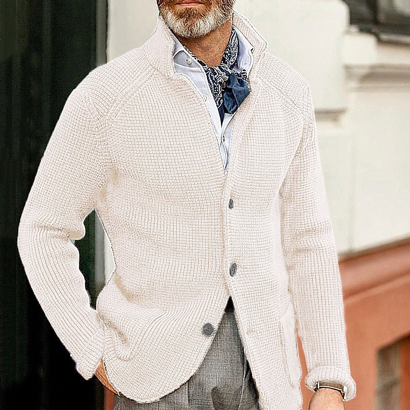Sterling | Men's Waffle-Textured Stand-Collar Button Cardigan