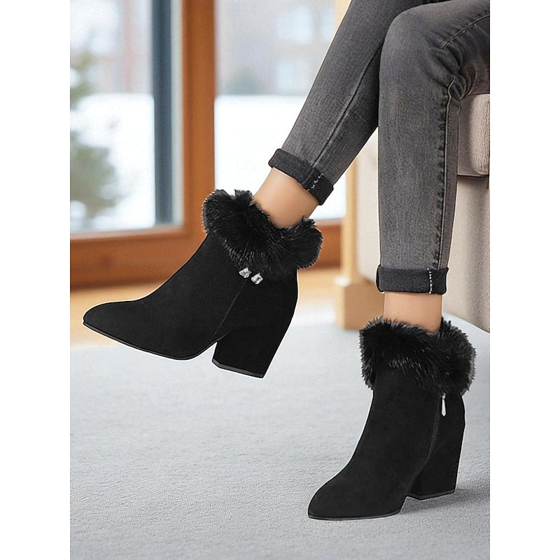 Merryn | Women's Fur-Trimmed Block-Heel Ankle Boots - image 2