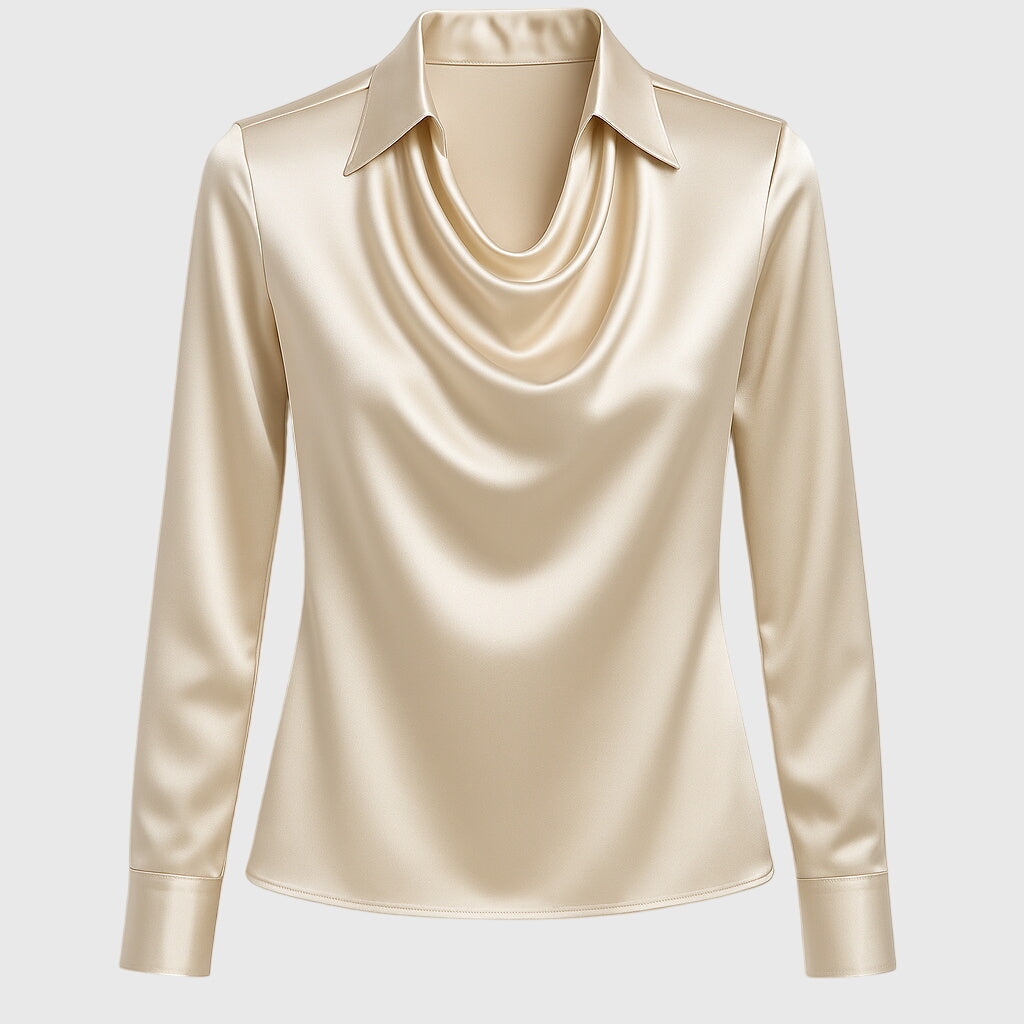 Women's Blouse Satin Cowl Neck Long Sleeve
