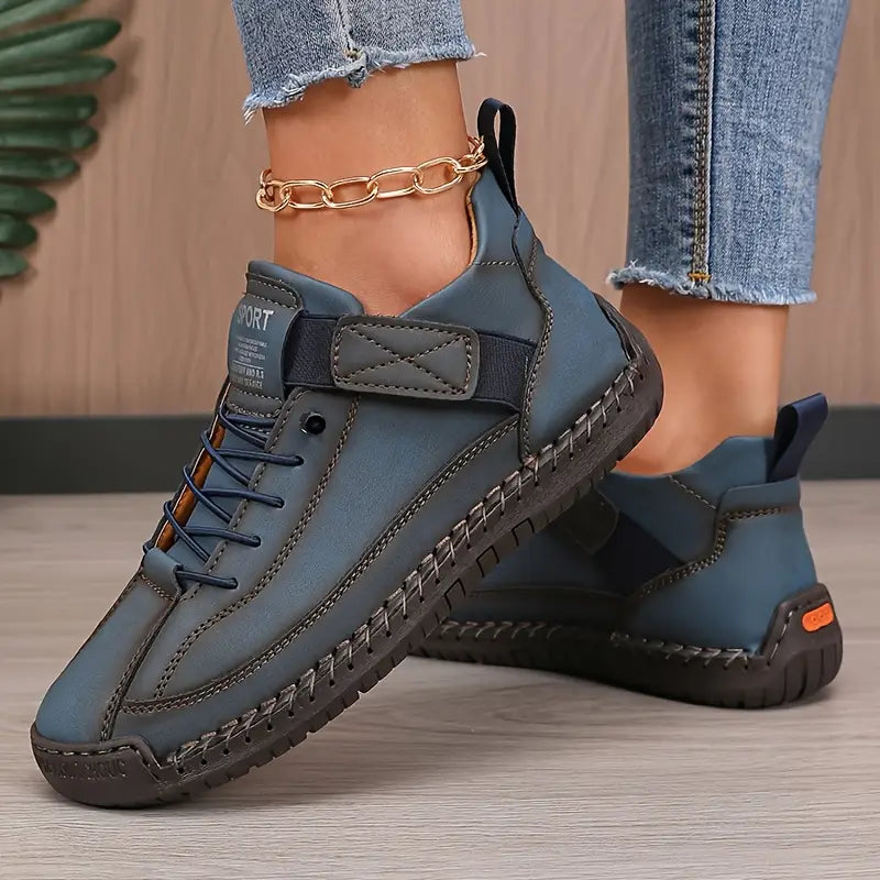 Women Sneaker Leather Slip On Cushioned Wide Fit