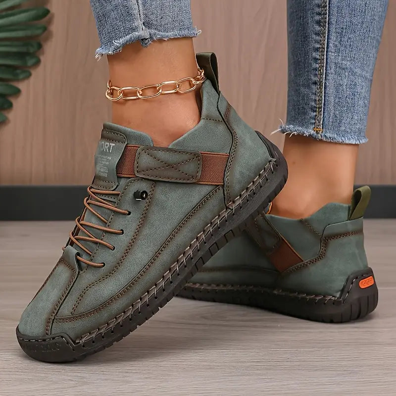 Women Sneaker Leather Slip On Cushioned Wide Fit