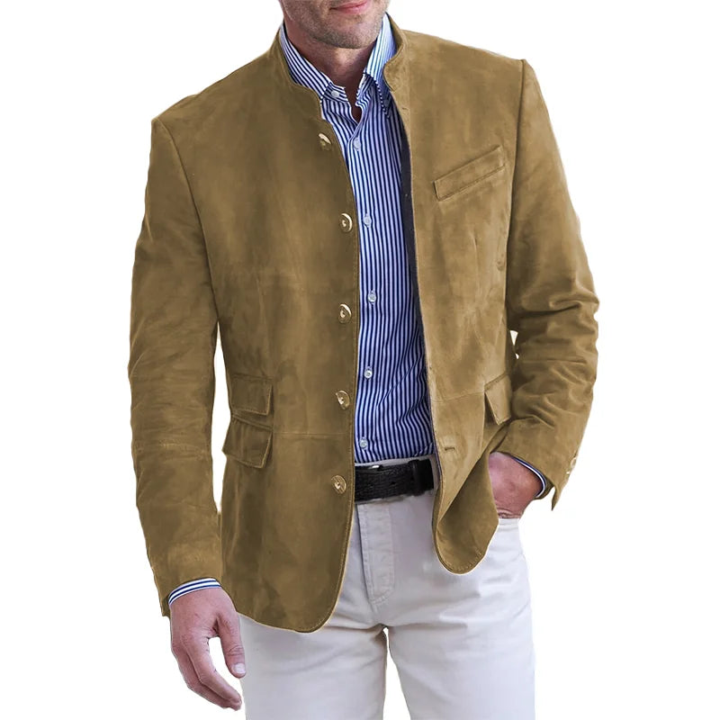 Men's Blazer Mandarin Collar Single Breasted Smart Casual