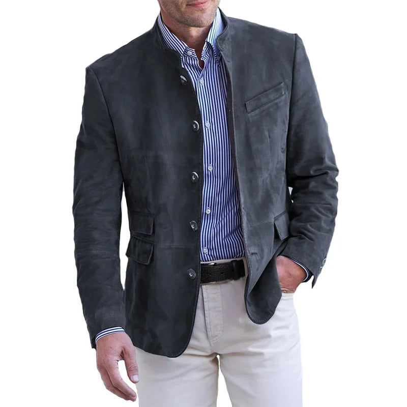 Men's Blazer Mandarin Collar Single Breasted Smart Casual