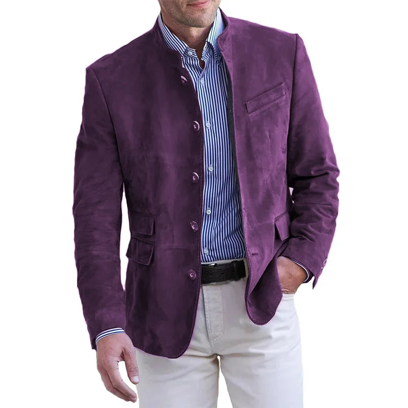 Men's Blazer Mandarin Collar Single Breasted Smart Casual