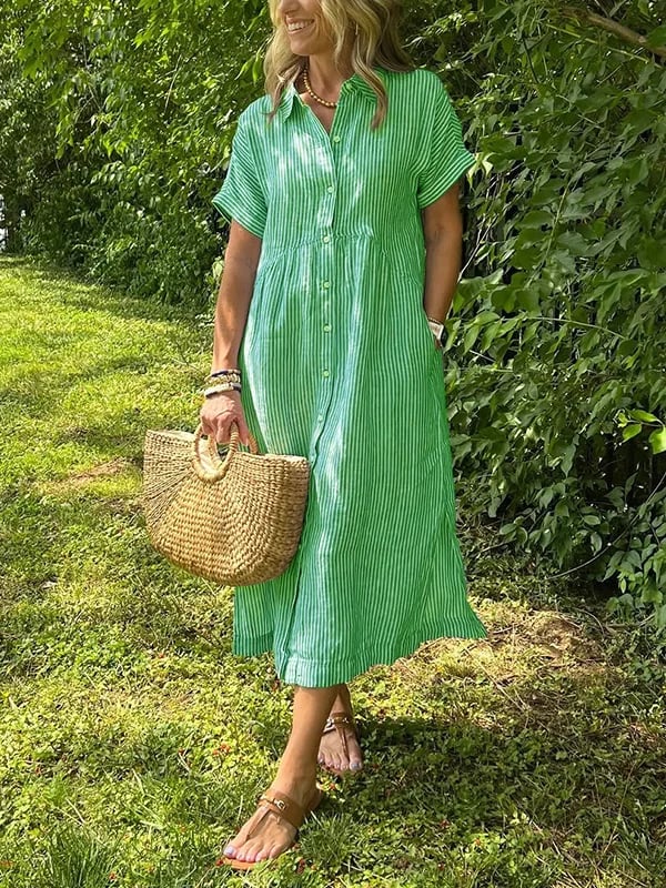 Women's Button Up Midi Dress  Woven Fabric Collared Neckline
