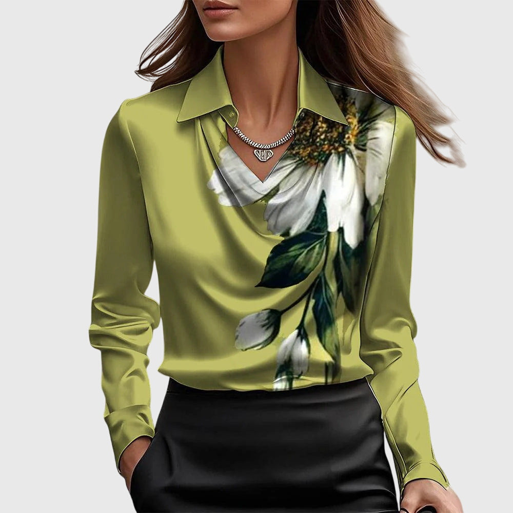 Women's Blouse Satin Cowl Neck Long Sleeve