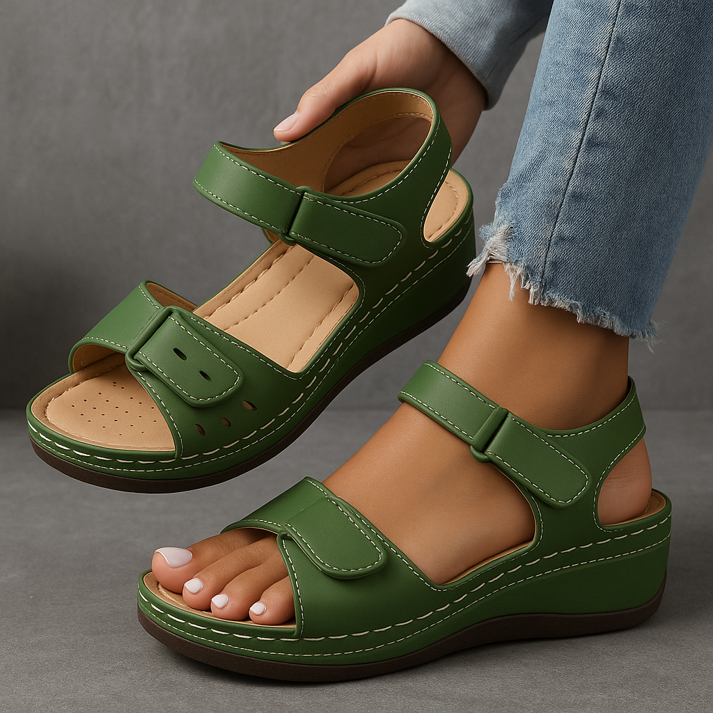 Wedge Heel Orthopedic Sandals Women Faux Leather Cushioned Insole