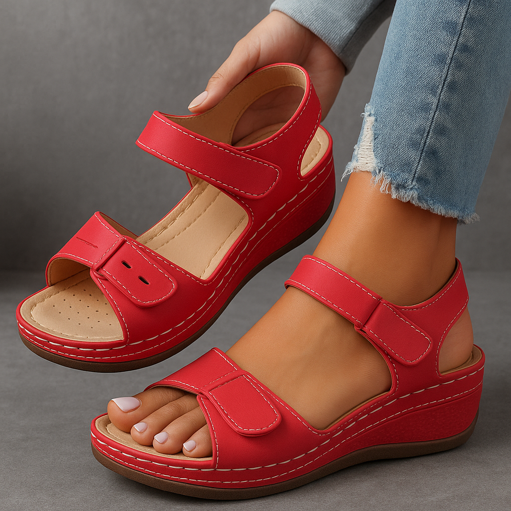 Wedge Heel Orthopedic Sandals Women Faux Leather Cushioned Insole